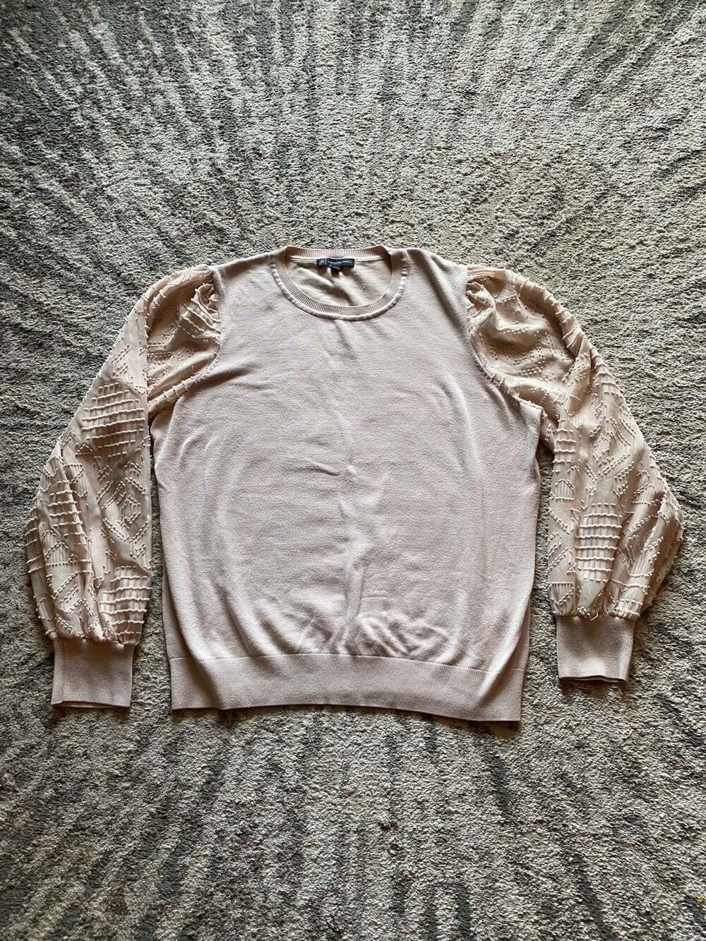 Adrianna Papell Beige Lace Sleeve Sweater Size L